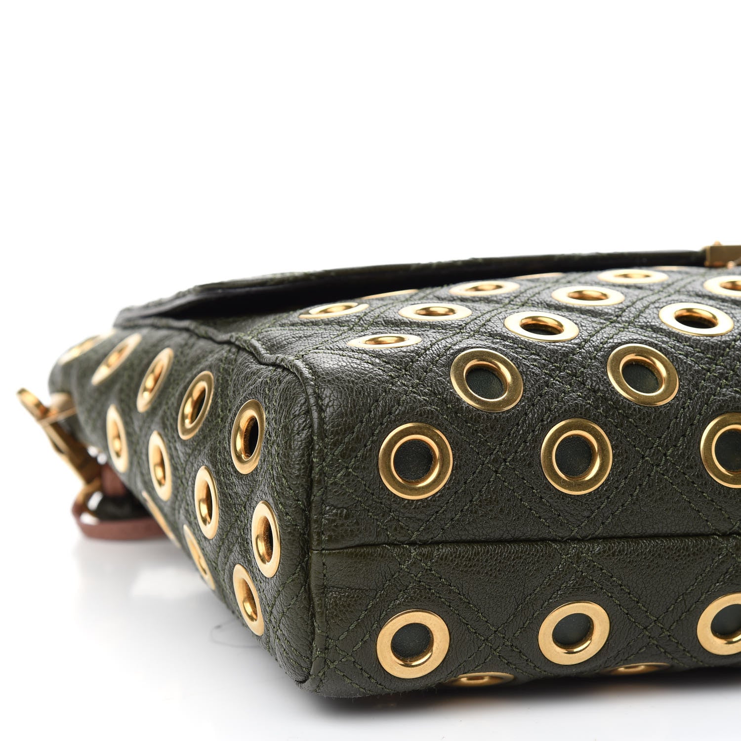 Marc Jacobs Goatskin Quilted Grommet Gotham Eyelet Shoulder Bag Bottle Green 7 of 9