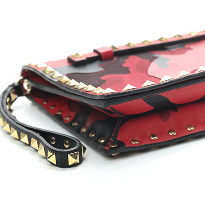 Valentino Garavani Nappa Canvas Camouflage Rockstud Wristlet Clutch Red Black 7 of 8