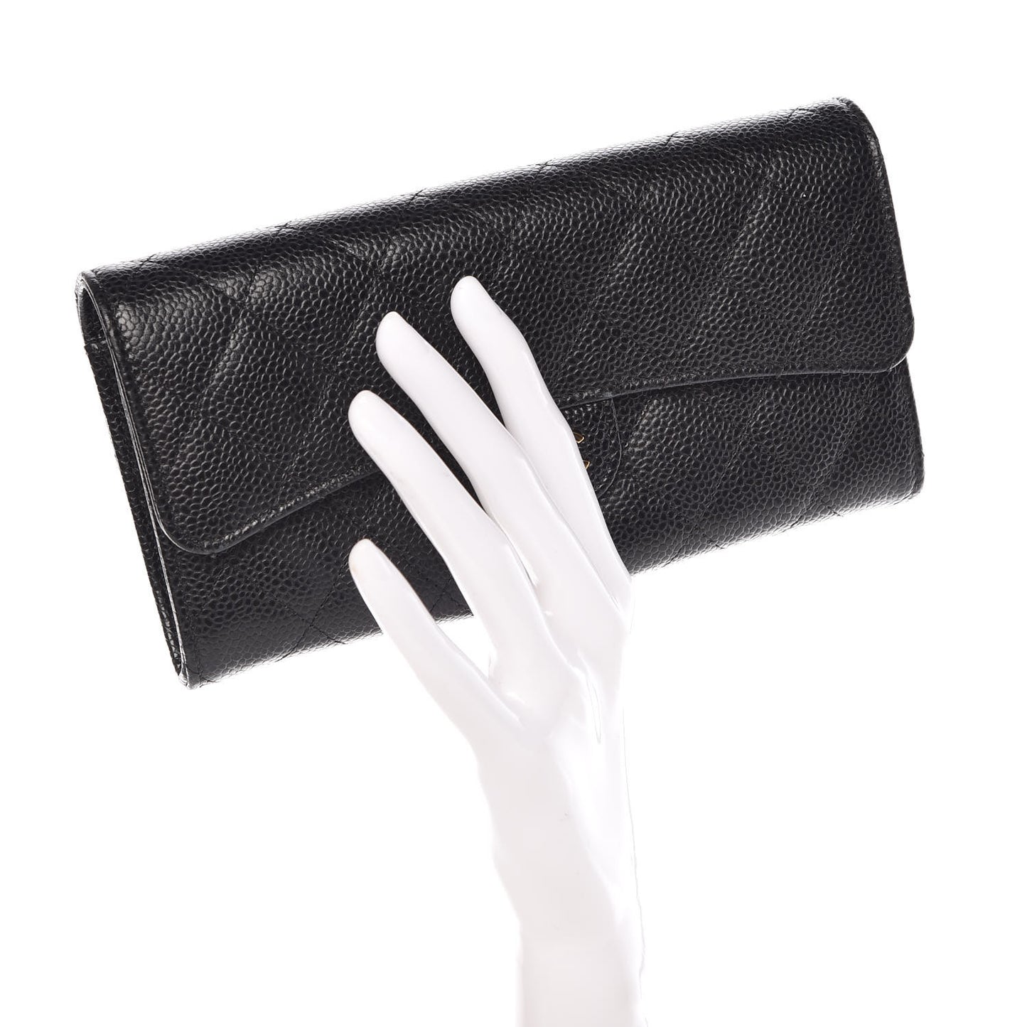 Caviar Quilted Large Flap Wallet Black