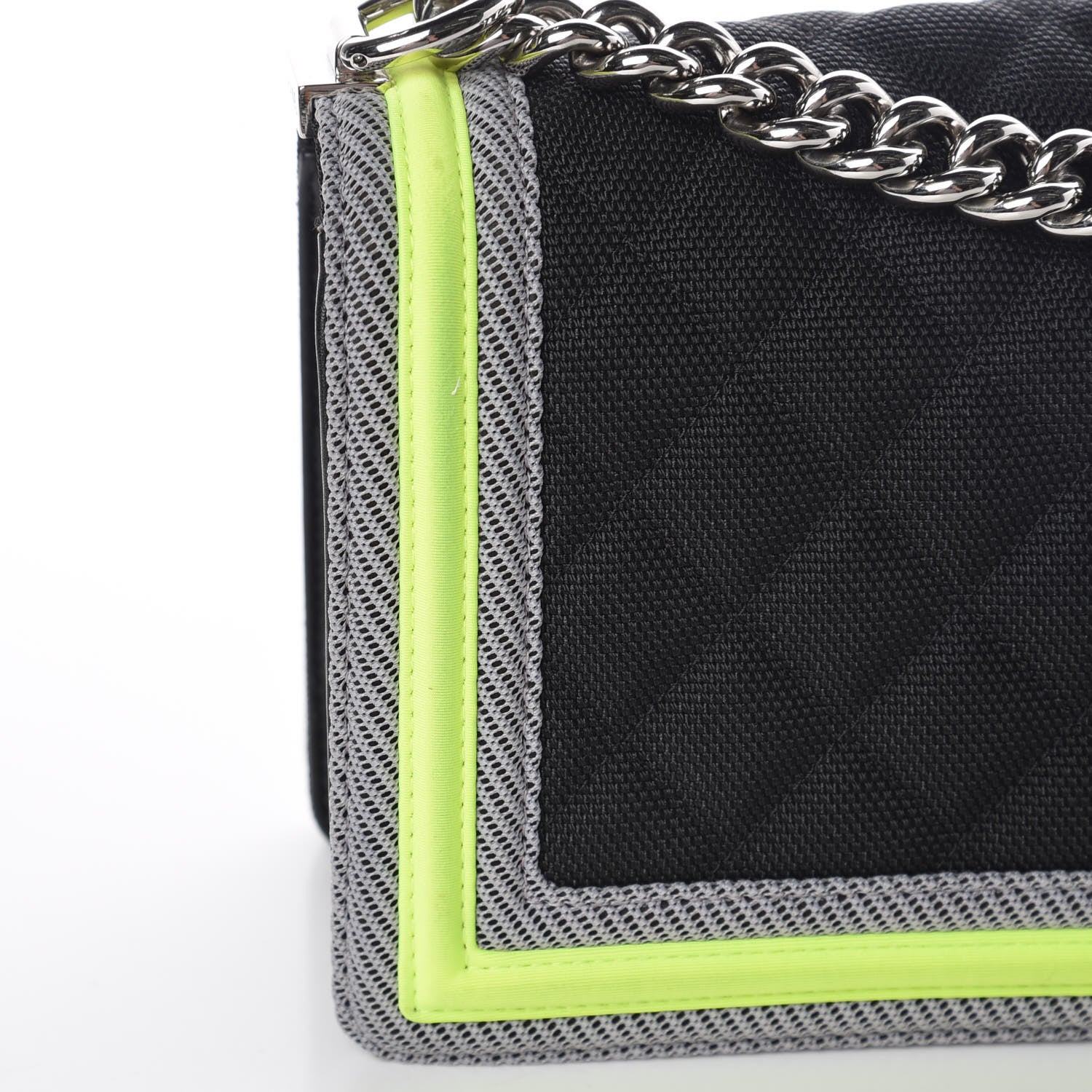 Chanel Canvas Quilted Medium Fluo Boy Flap Black Grey Yellow 10 of 12