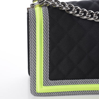 Chanel Canvas Quilted Medium Fluo Boy Flap Black Grey Yellow 10 of 12