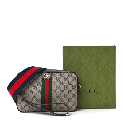 Gucci GG Supreme Monogram Textured Dollar Calfskin Web Ophidia Wristlet Shoulder Bag Beige Ebony New Acero 12 of 12