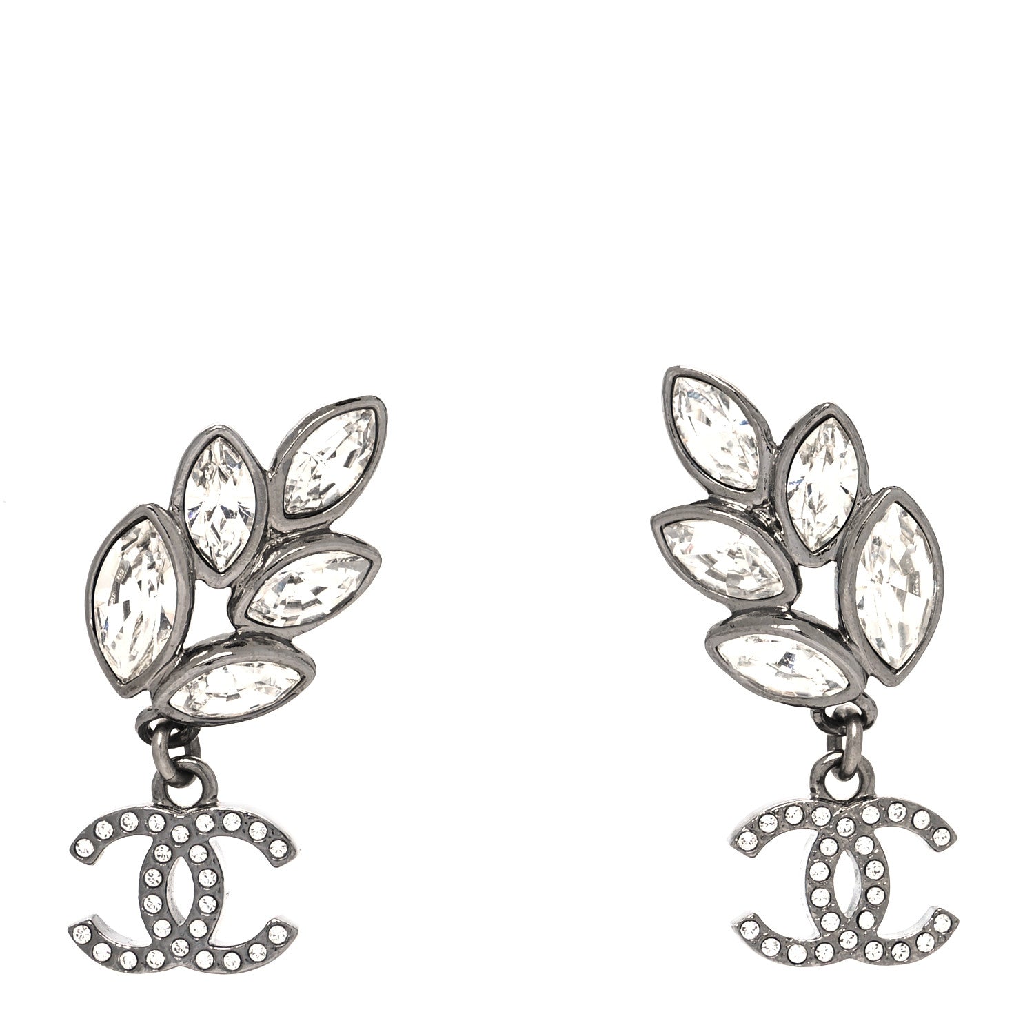 Chanel Crystal Sparkling Wheat CC Drop Earrings Silver 1 of 4