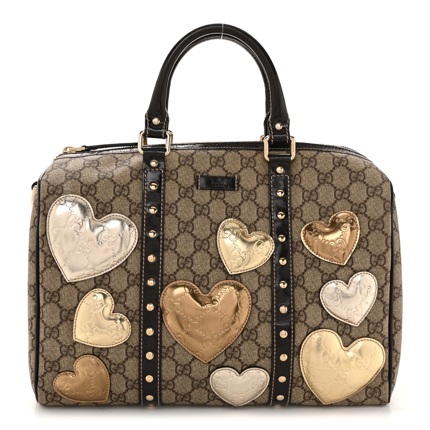 Monogram Guccissima Hearts Studded Medium Joy Boston Dark Brown