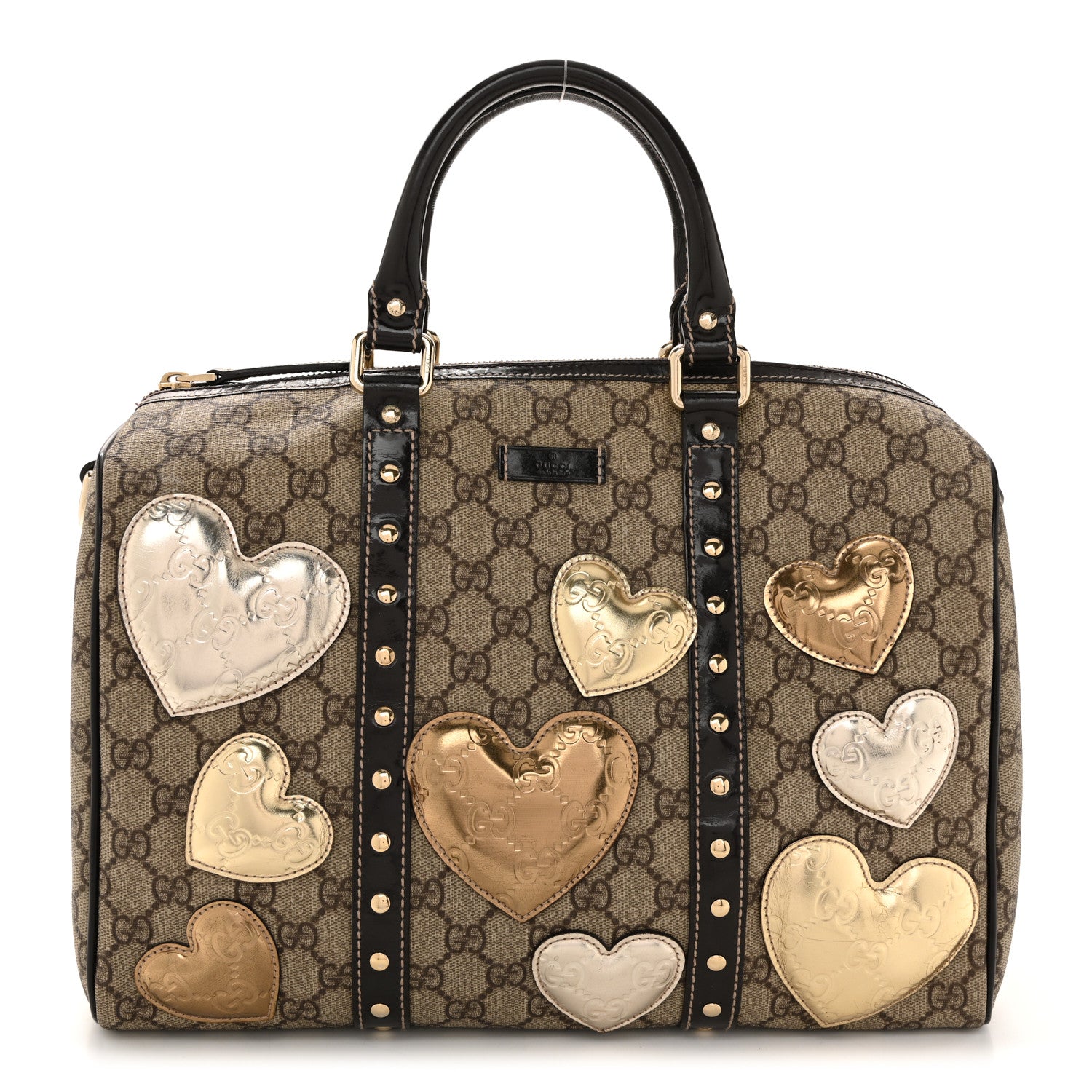 Gucci Monogram Guccissima Hearts Studded Medium Joy Boston Dark Brown 1 of 13