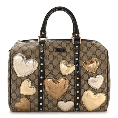 Gucci Monogram Guccissima Hearts Studded Medium Joy Boston Dark Brown 1 of 13