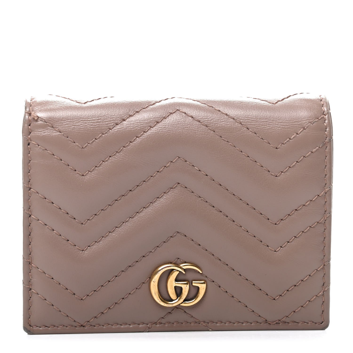 Gucci Calfskin Matelasse GG Marmont Card Case Wallet Porcelain Rose 1 of 11
