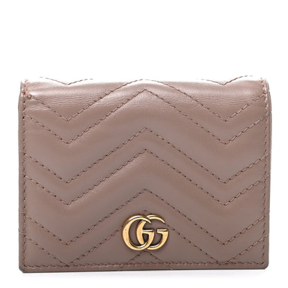 Gucci Calfskin Matelasse GG Marmont Card Case Wallet Porcelain Rose 1 of 11