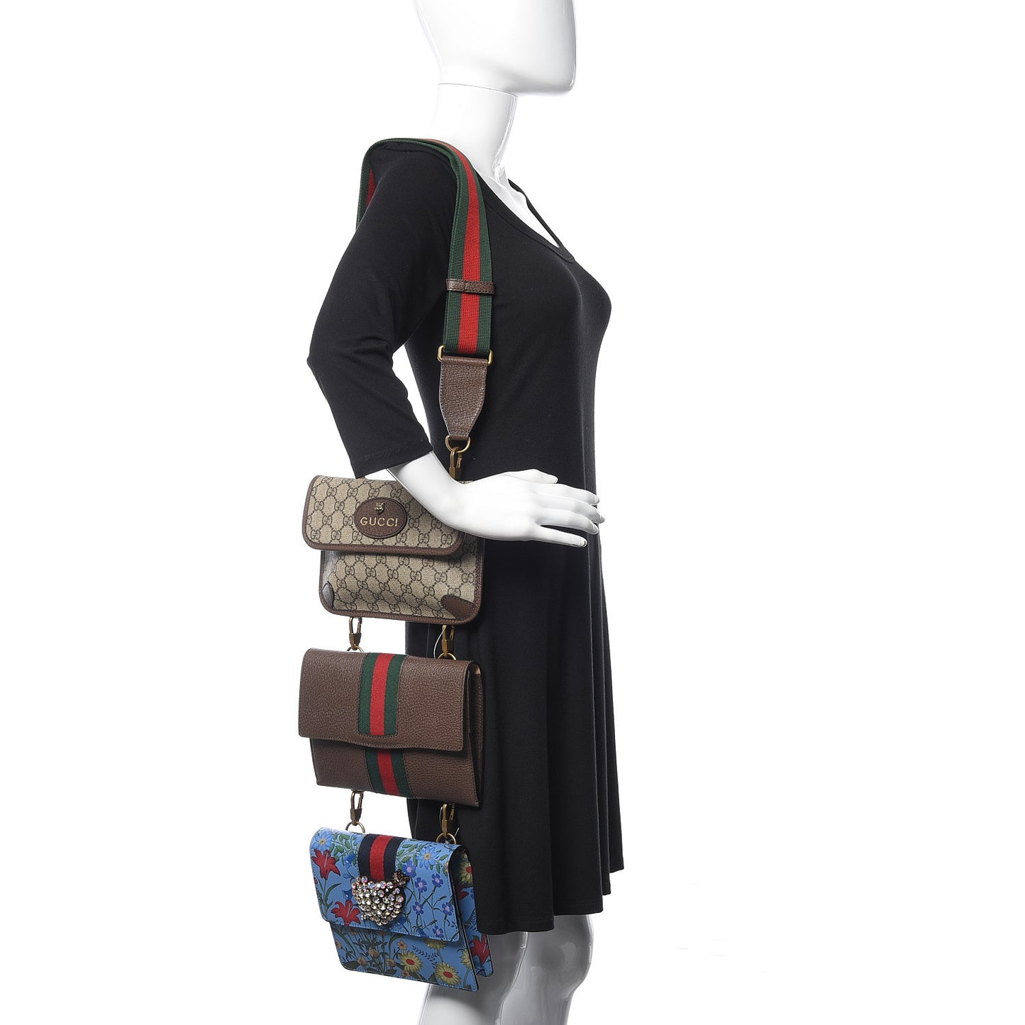GG Supreme Calfskin Printed Web Totem Three Piece Shoulder Bag