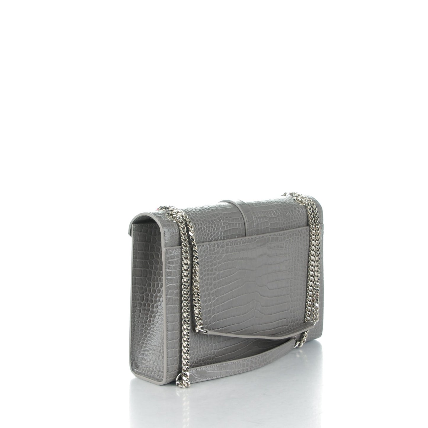 Calfskin Crocodile Embossed Monogram Large Satchel Fog