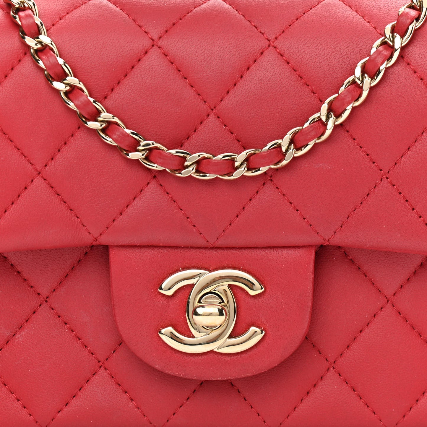Lambskin Quilted Mini Top Handle Rectangular Flap Red