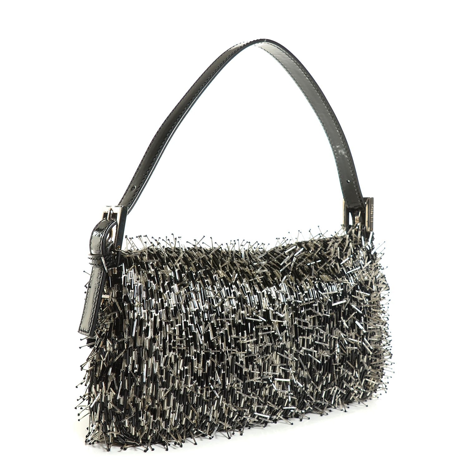 Fendi Beaded Spikes Baguette Gray Black 3 of 11