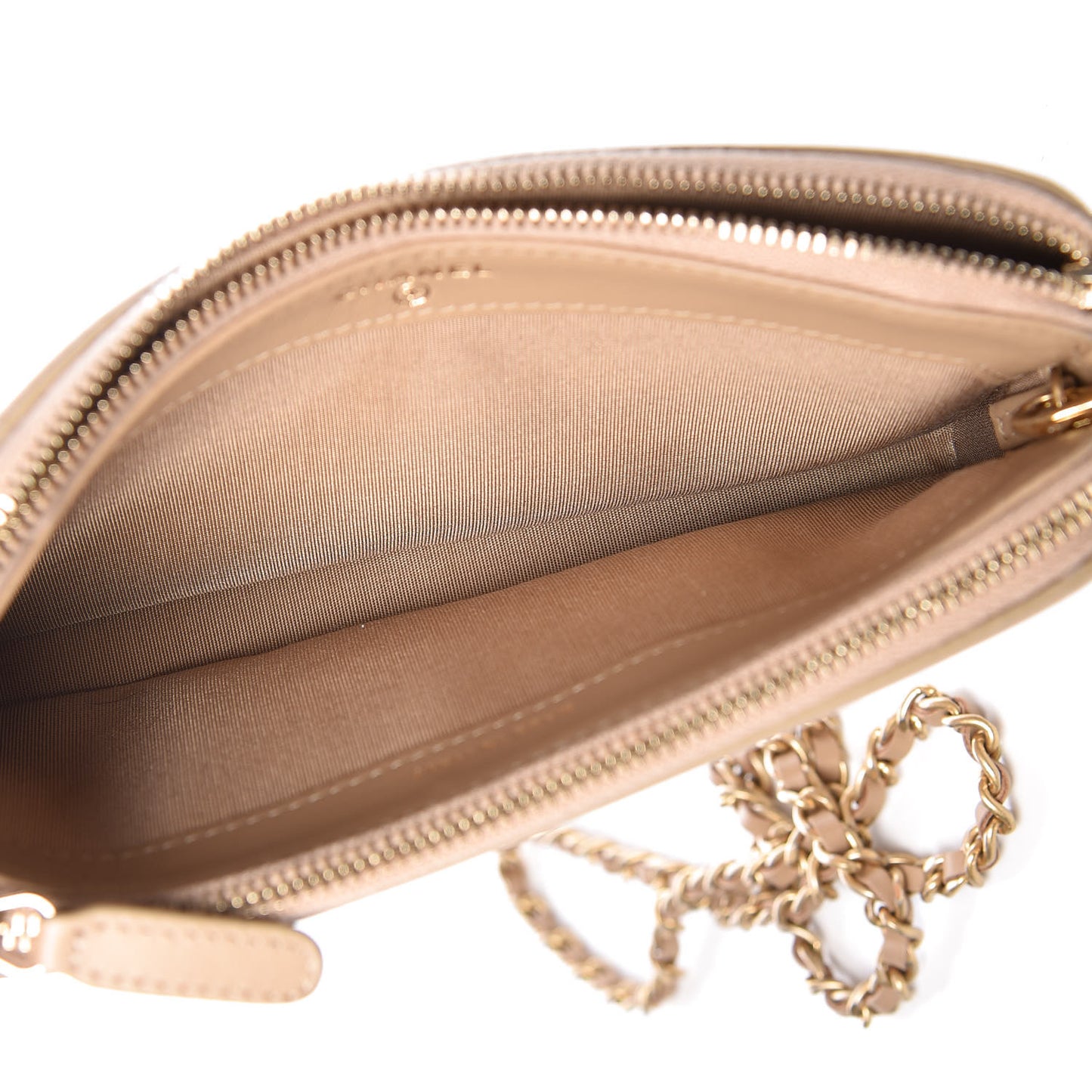 Caviar Quilted CC Filigree Clutch With Chain Beige