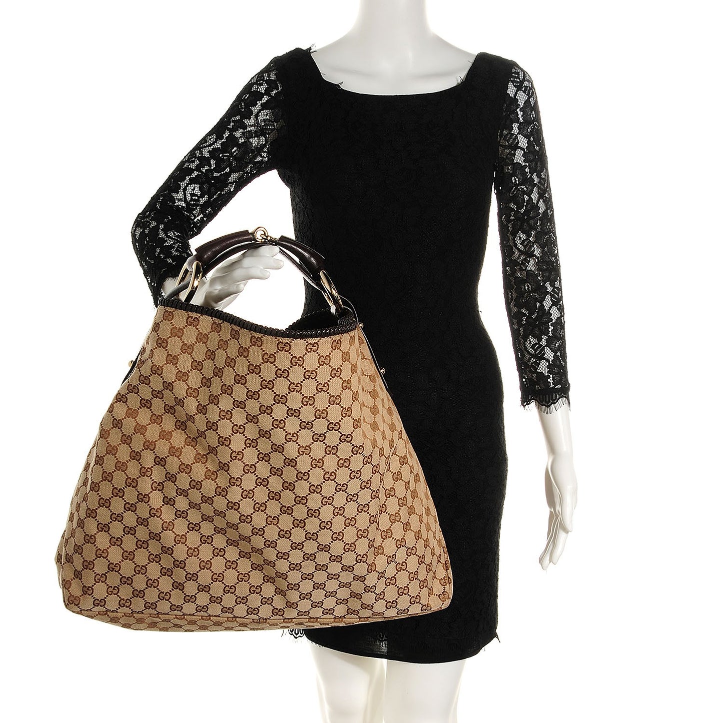 Monogram Large Horsebit Chain Hobo Dark Brown