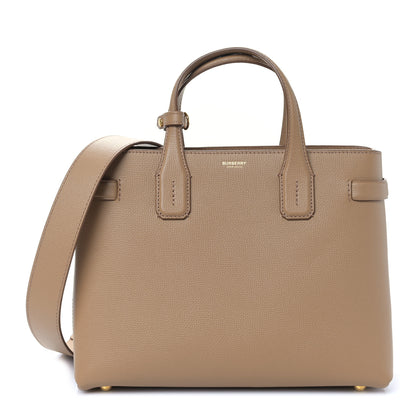 Burberry Grainy Calfskin House Check Small Banner Tote Tan 1 of 10