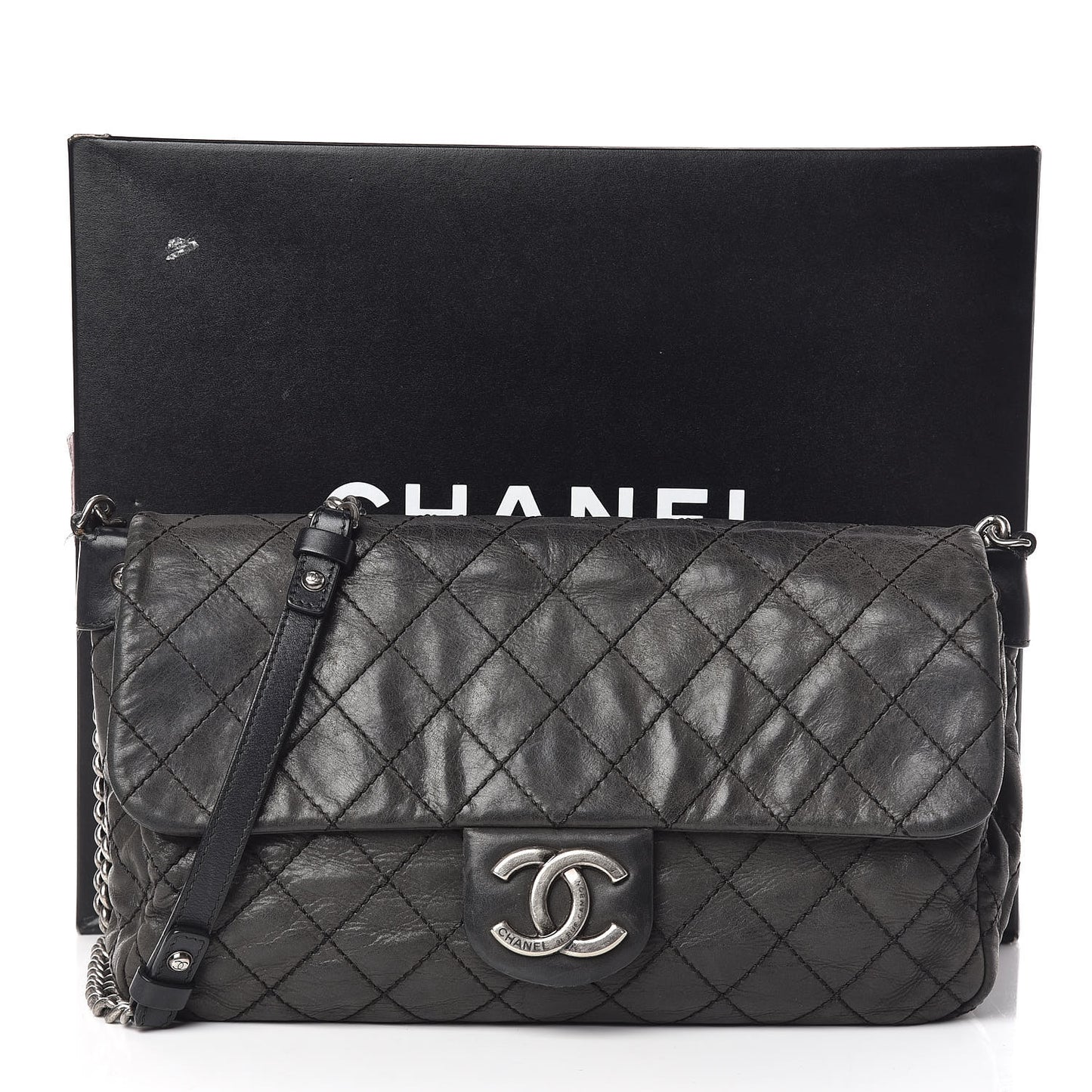 Iridescent Calfskin Large Coco Daily Flap Black
