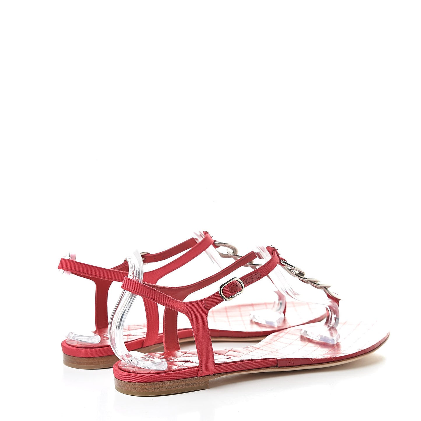 Grosgrain Lambskin Chain CC Thong Sandals 39.5 Rouge