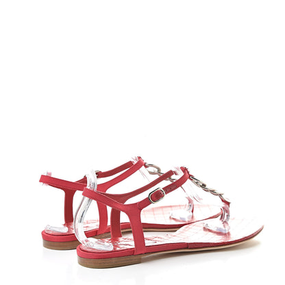 Chanel Grosgrain Lambskin Chain CC Thong Sandals 39.5 Rouge 4 of 10
