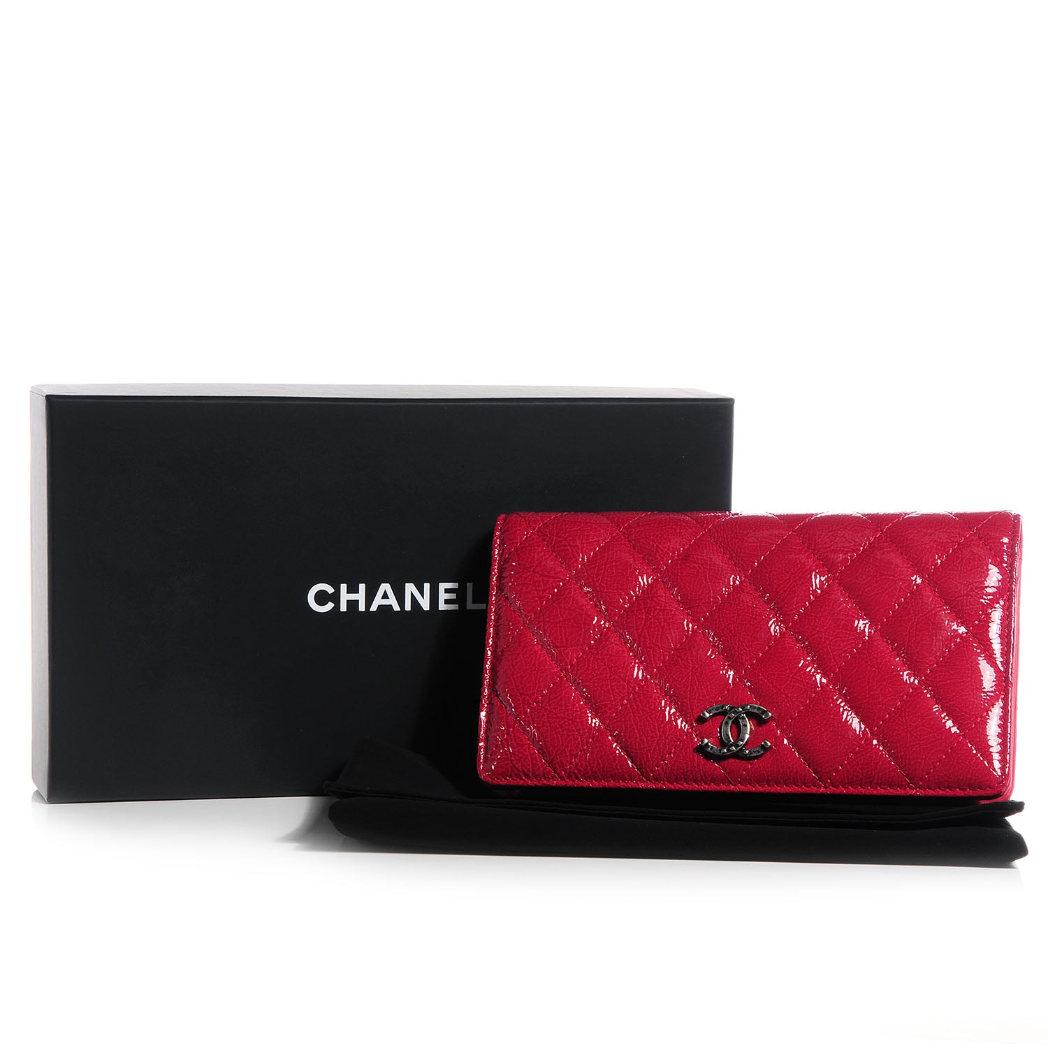 Chanel Distressed Patent Yen Wallet Dark Pink 16 of 16