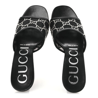 Gucci Tela Retino Kid Scamosciato Crystal GG Monogram Square Demi Mule Sandals 36 Black 2 of 12