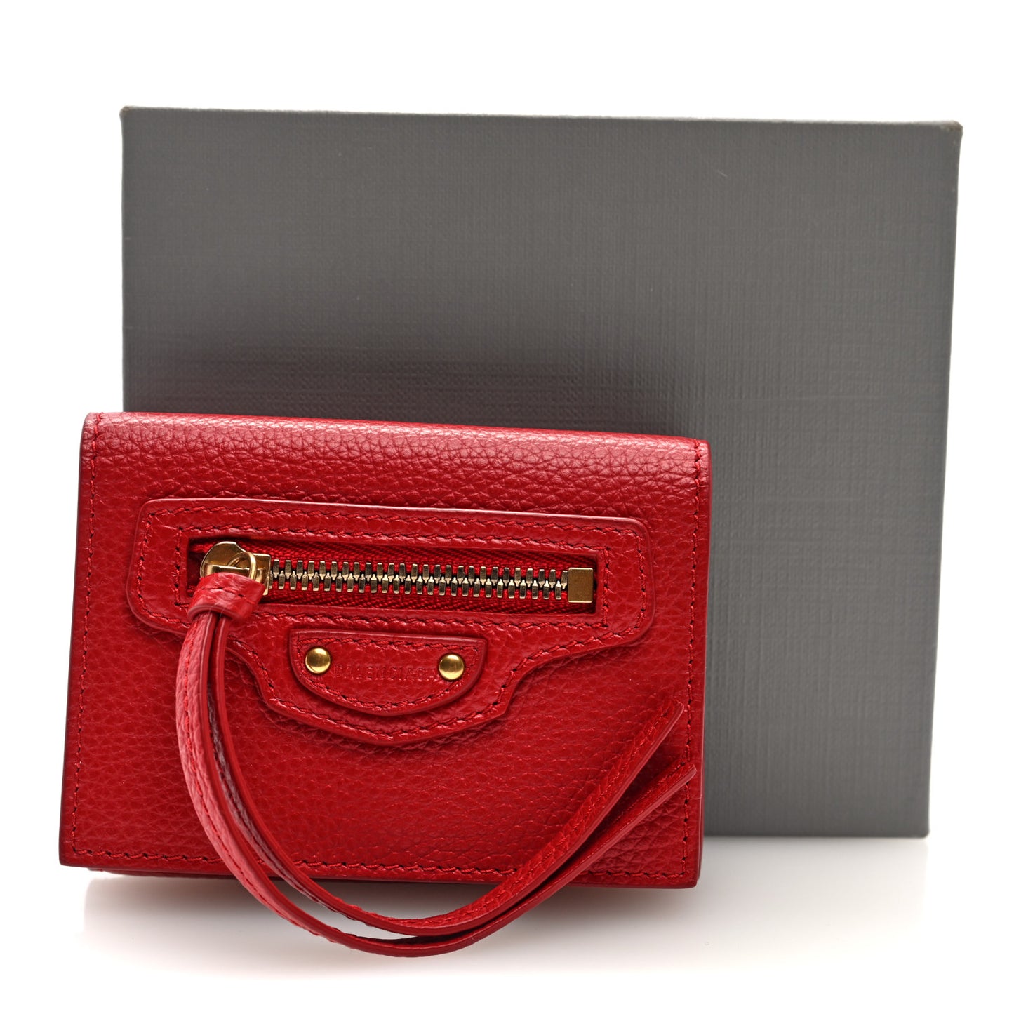 Chevre Gold Hardware City Mini Wallet Red