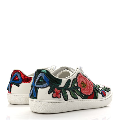 Gucci Calfskin Web Floral Embroidered Womens Ace Sneakers 35.5 White 4 of 9