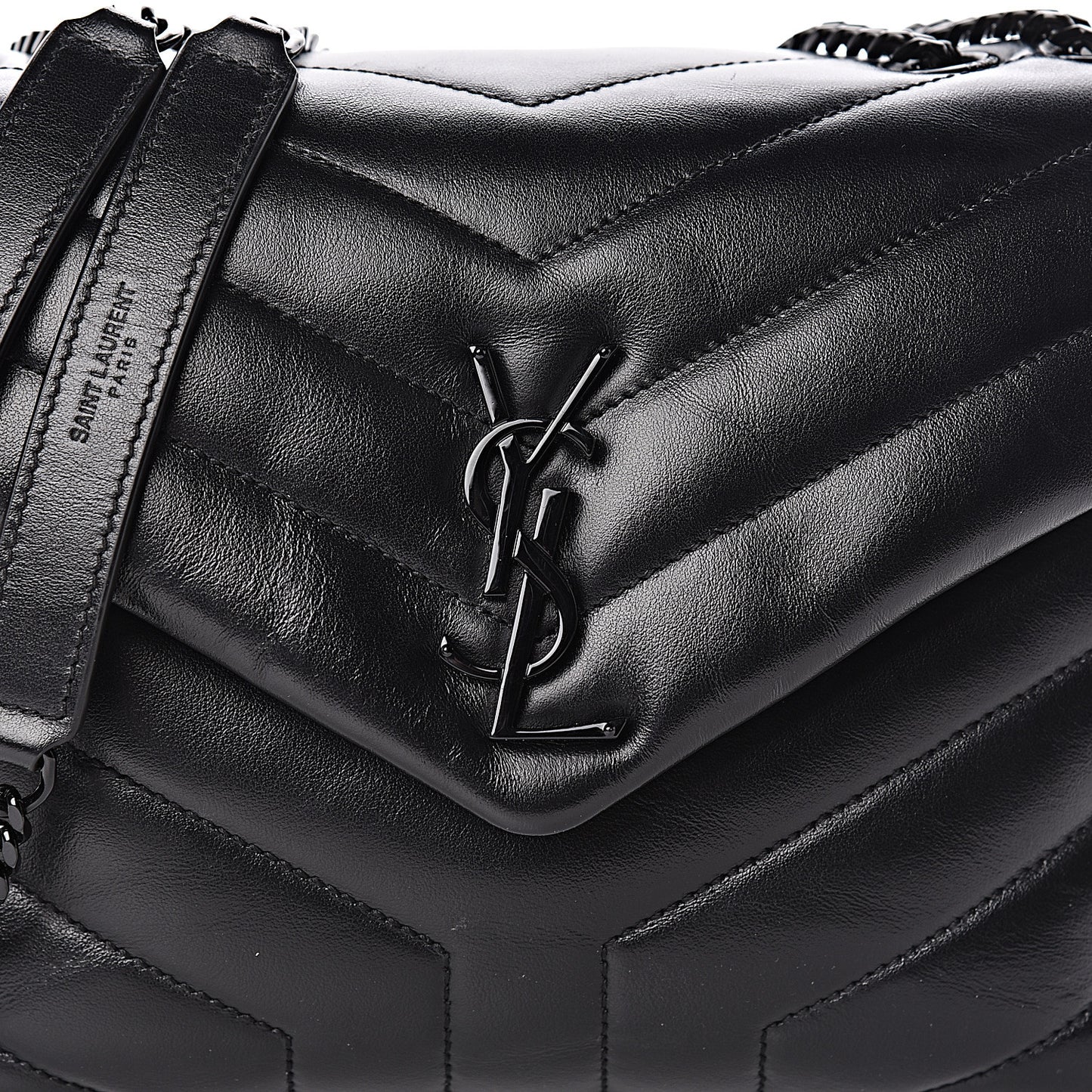 Calfskin Y Quilted Monogram Small Loulou Chain Satchel Black