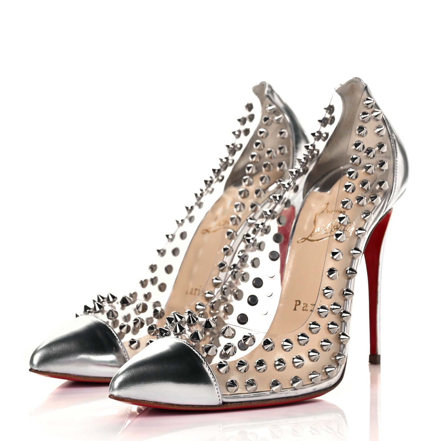 Christian Louboutin PVC Metallic Gloss Spike Me 100 Pumps 38 Silver 3 of 10