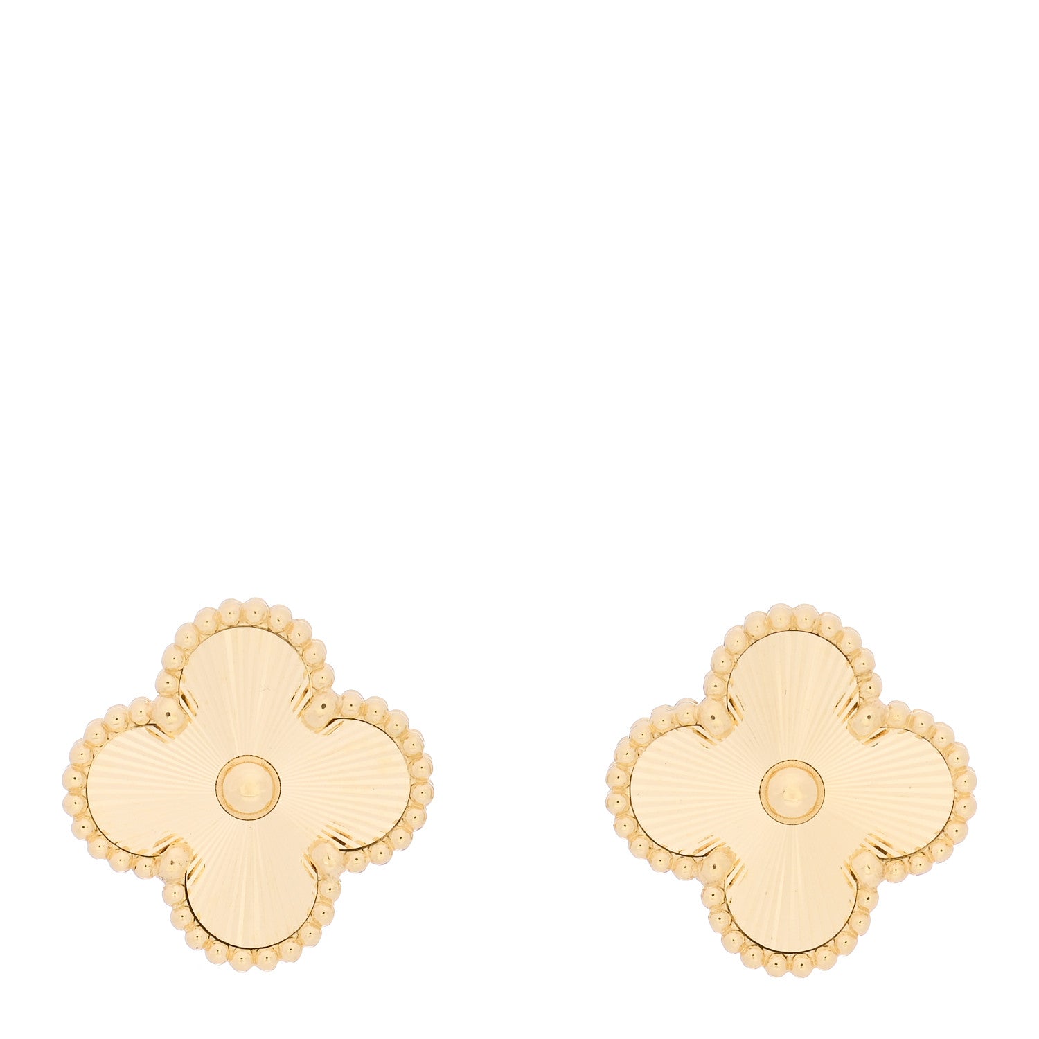 Van Cleef & Arpels 18K Yellow Gold Guilloche Vintage Alhambra Earrings 1 of 8