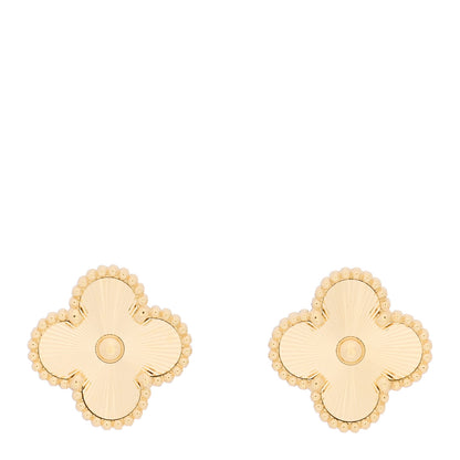 Van Cleef & Arpels 18K Yellow Gold Guilloche Vintage Alhambra Earrings 1 of 8