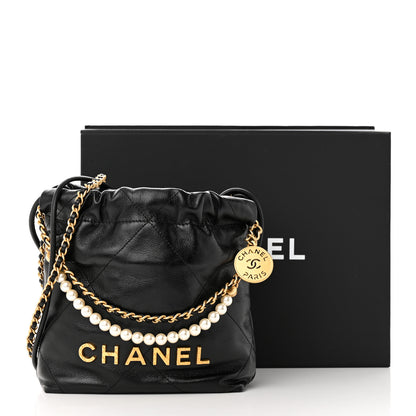 Chanel Shiny Crumpled Calfskin Quilted Pearl Mini Chanel 22 Black 11 of 11