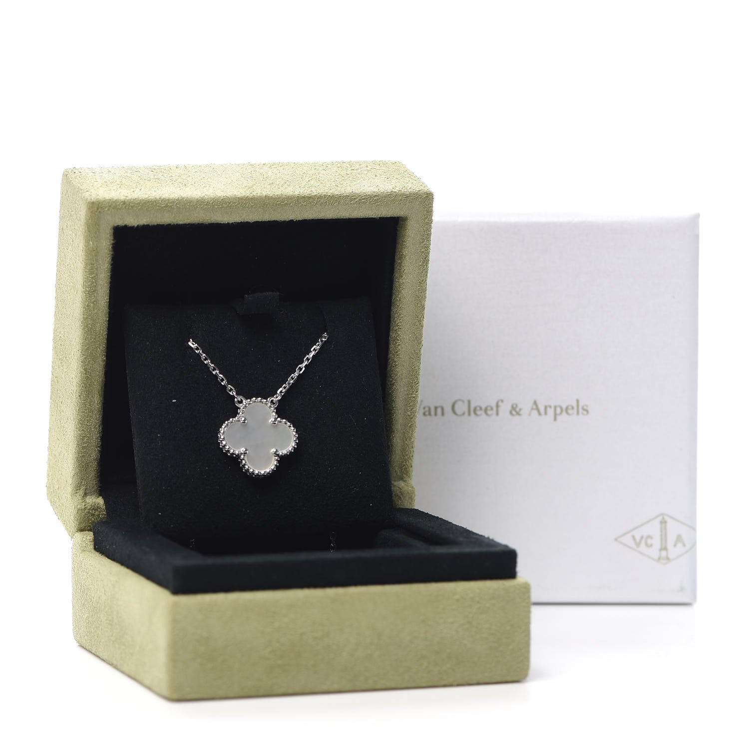 Van Cleef & Arpels 18K White Gold Mother of Pearl Vintage Alhambra Pendant Necklace 7 of 7