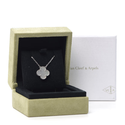Van Cleef & Arpels 18K White Gold Mother of Pearl Vintage Alhambra Pendant Necklace 7 of 7