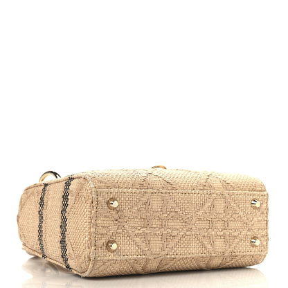 Christian Dior Raffia Woven Cannage Embroidered Mini Lady D-Lite Natural Black 4 of 10