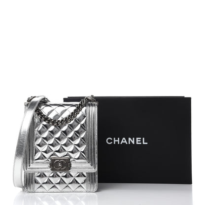 Chanel Metallic Goatskin Quilted North South Boy Flap Silver 10 of 10