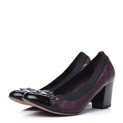 Chanel Lambskin Patent CC Elastic Cap Toe Ballerina Pumps 36 Burgundy Black 3 of 11