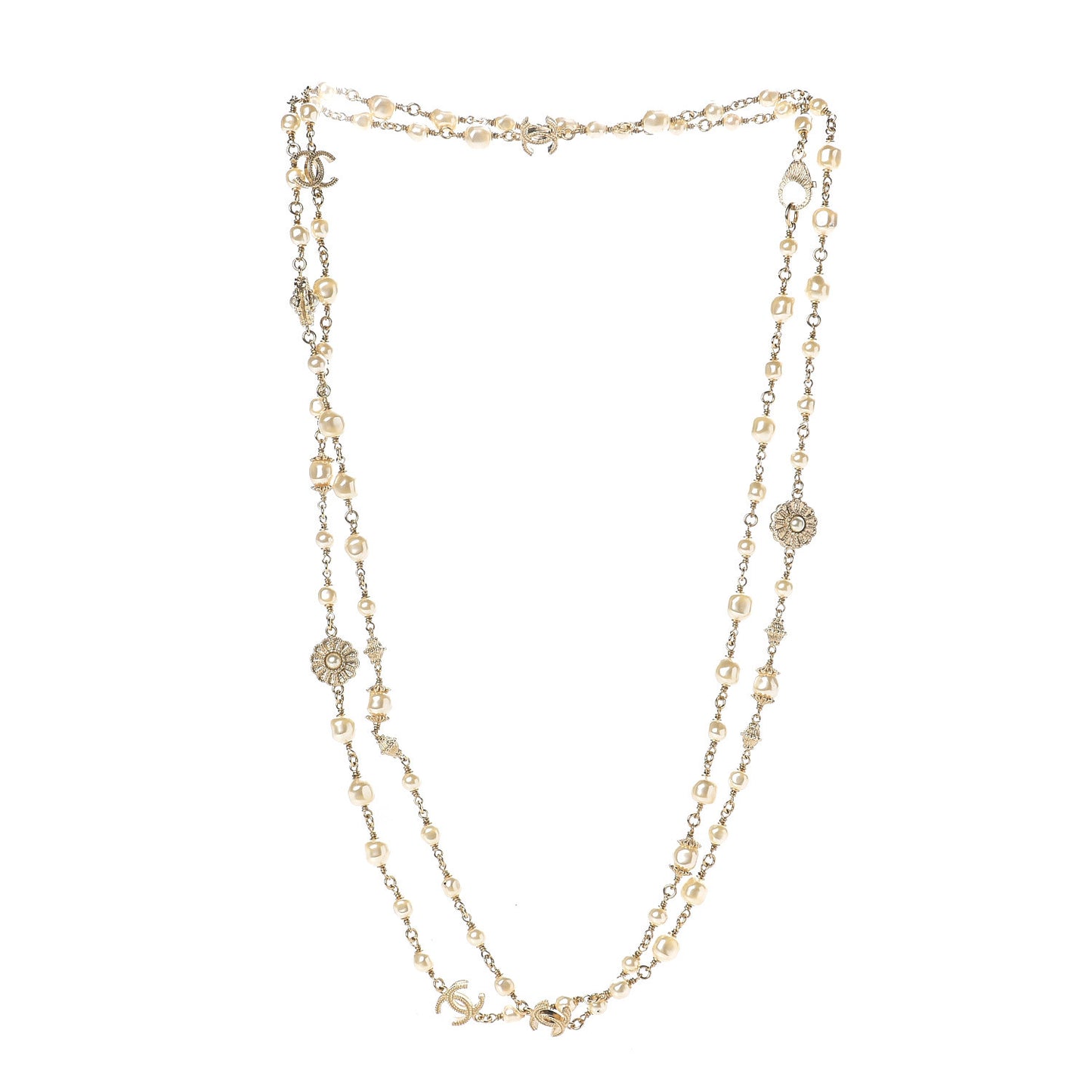 Graduated Baroque Pearl CC Long Necklace Gold