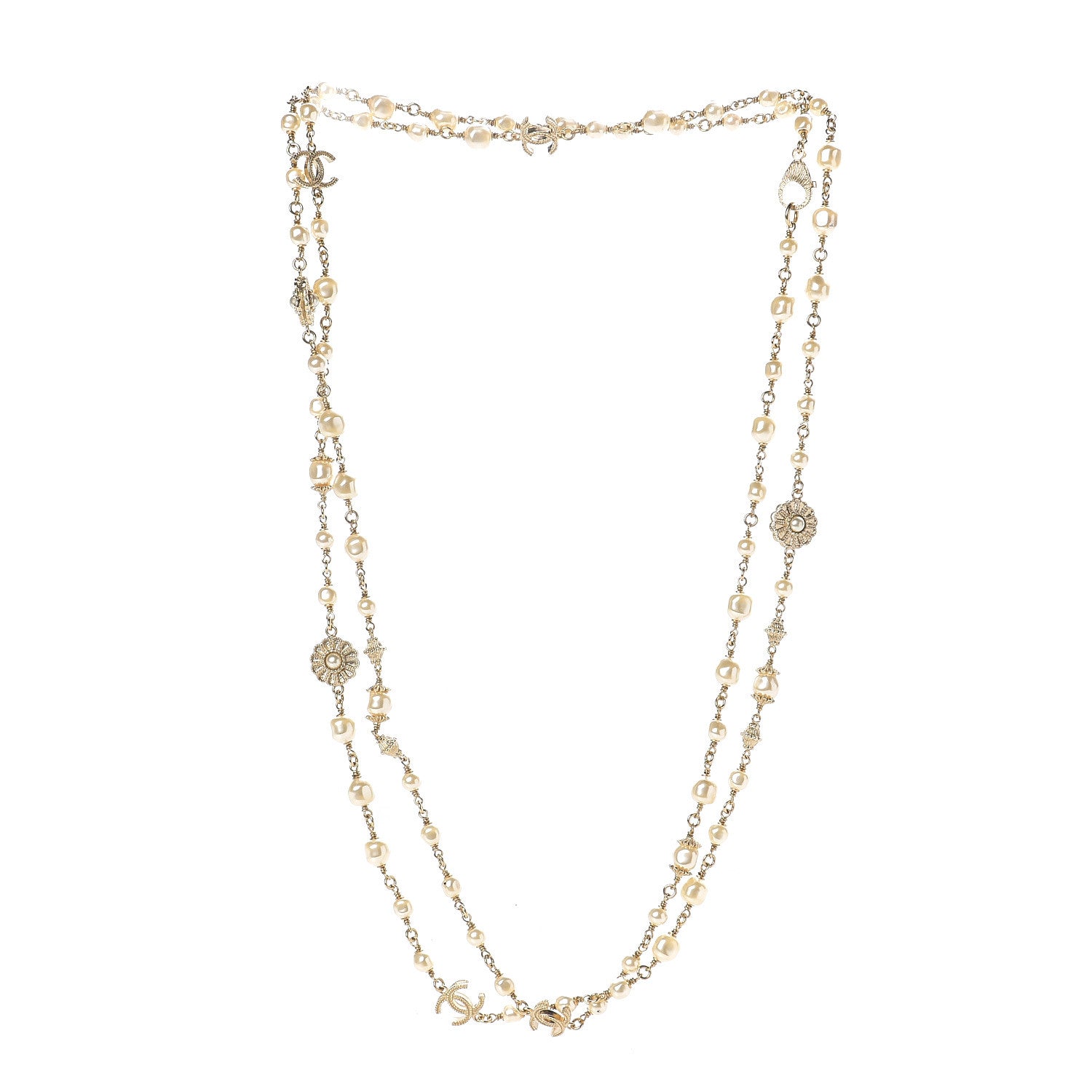 Chanel Graduated Baroque Pearl CC Long Necklace Gold 2 of 4