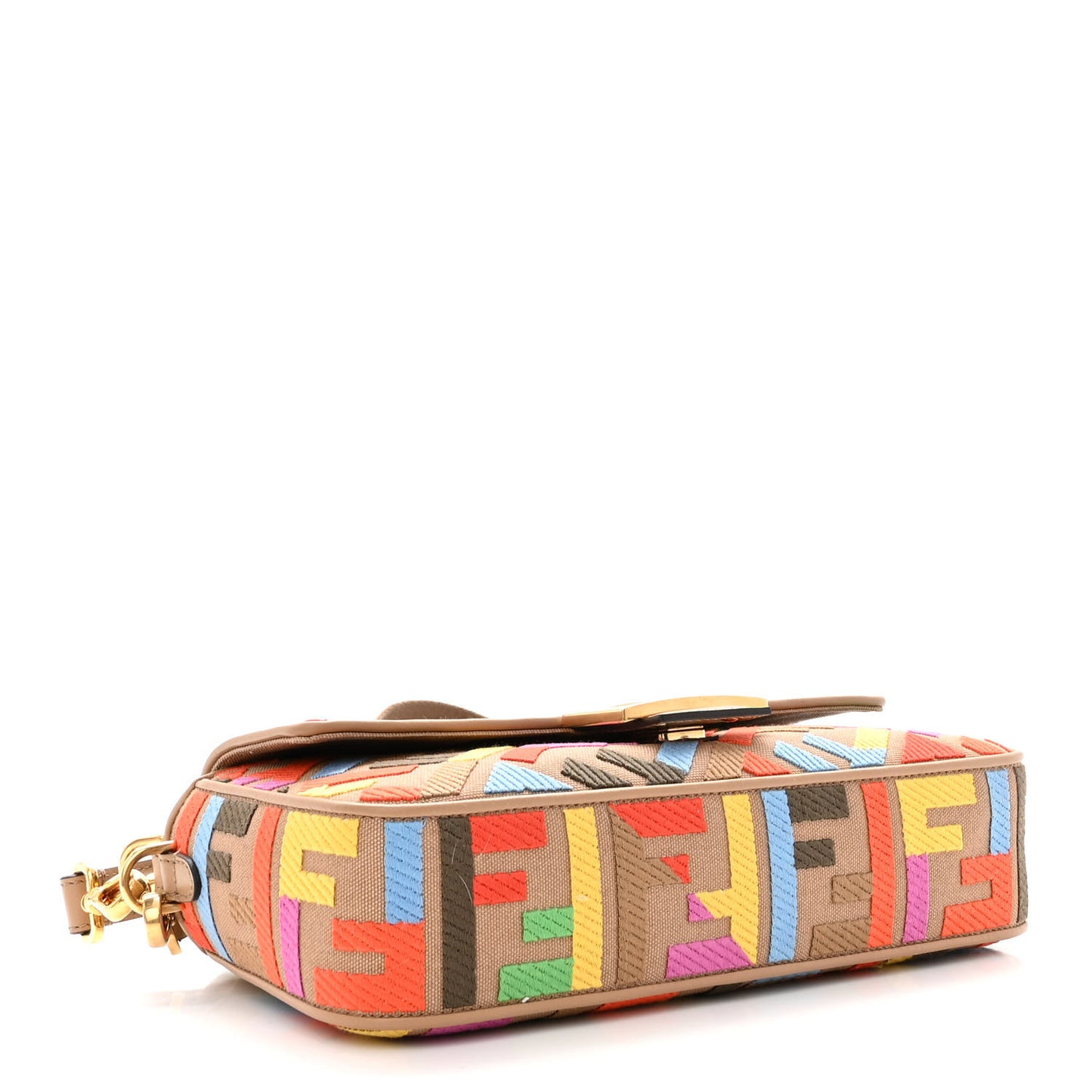 Canvas Vitello King FF Multicolor Embroidered Baguette Multicolor Cuoio