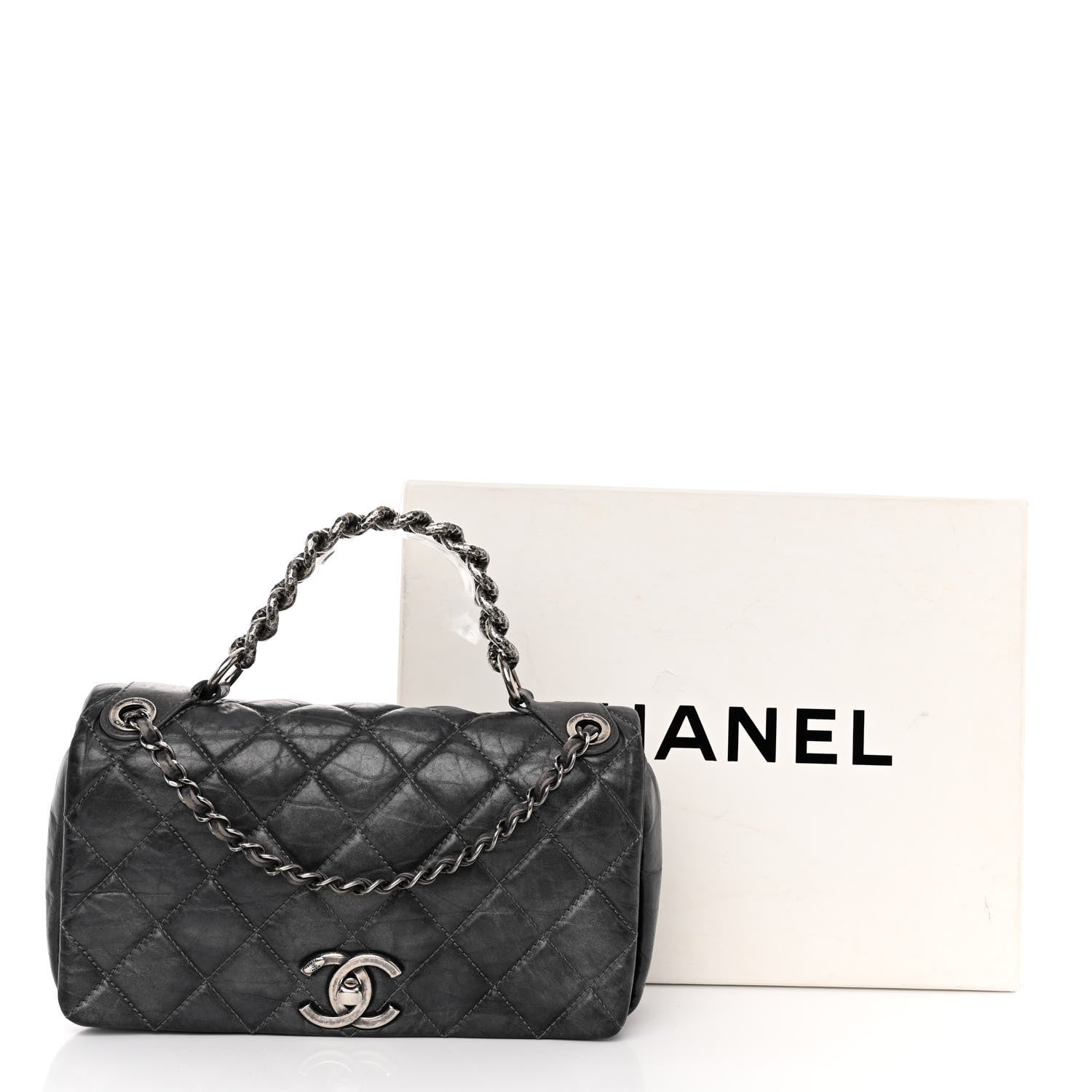 Chanel Aged Calfskin Quilted Small Pondichery Flap Dark Grey 12 of 12