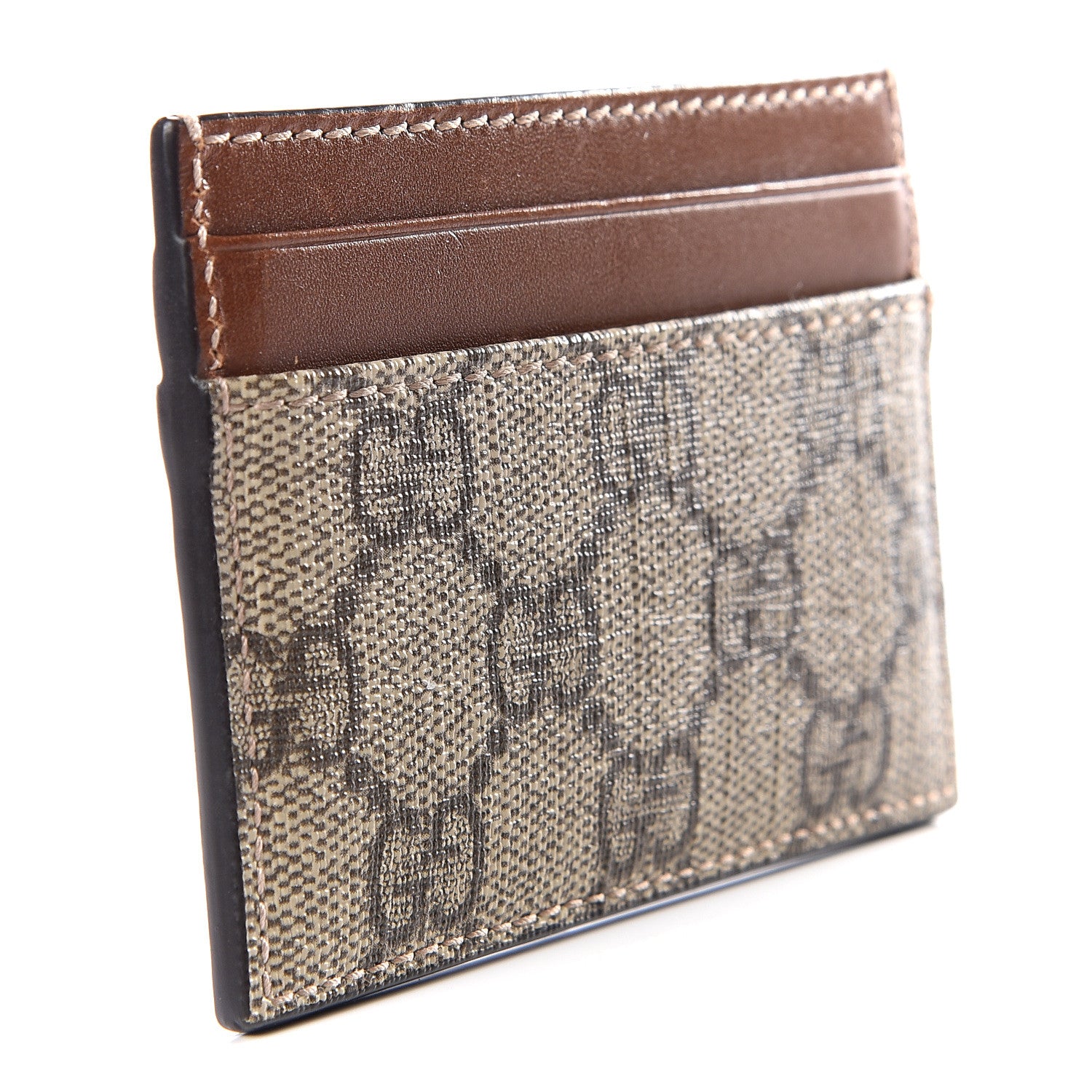 Gucci GG Supreme Monogram Calfskin Card Holder Beige Ebony Cuir 2 of 8