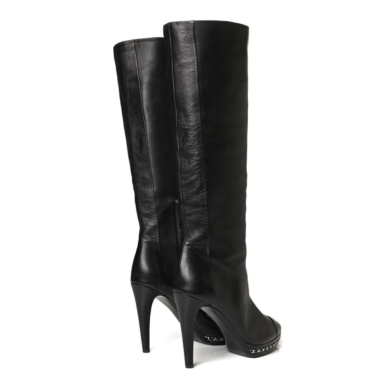 Chanel Lambskin CC Platform Cap Toe Chain Knee High Boots 42 Black 7 of 18