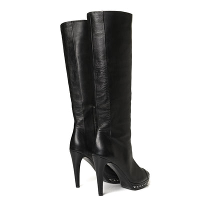 Chanel Lambskin CC Platform Cap Toe Chain Knee High Boots 42 Black 7 of 18