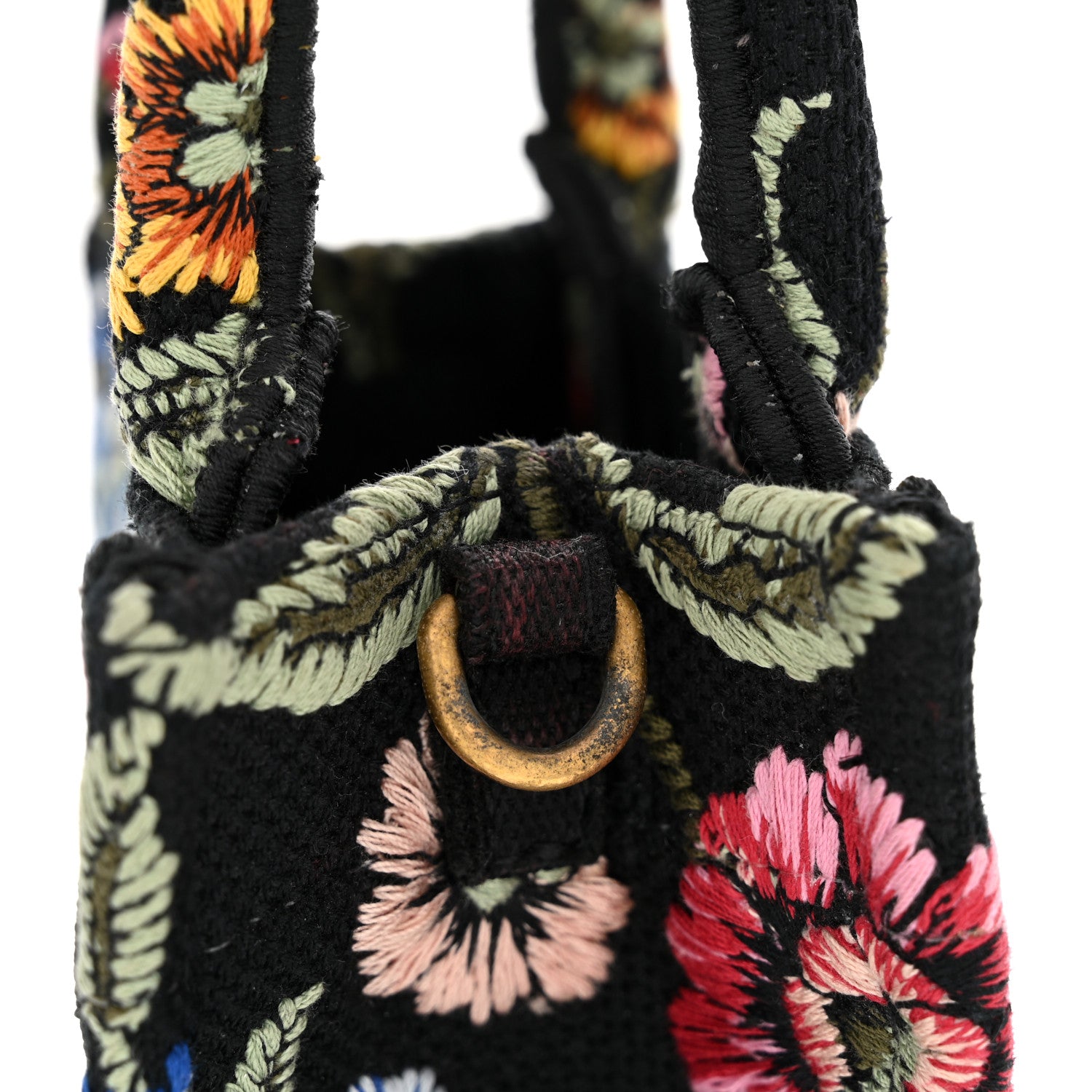 Christian Dior Raffia Embroidered Petites Fleurs Mini Book Tote Phone Bag Navy Blue Multicolor 11 of 12