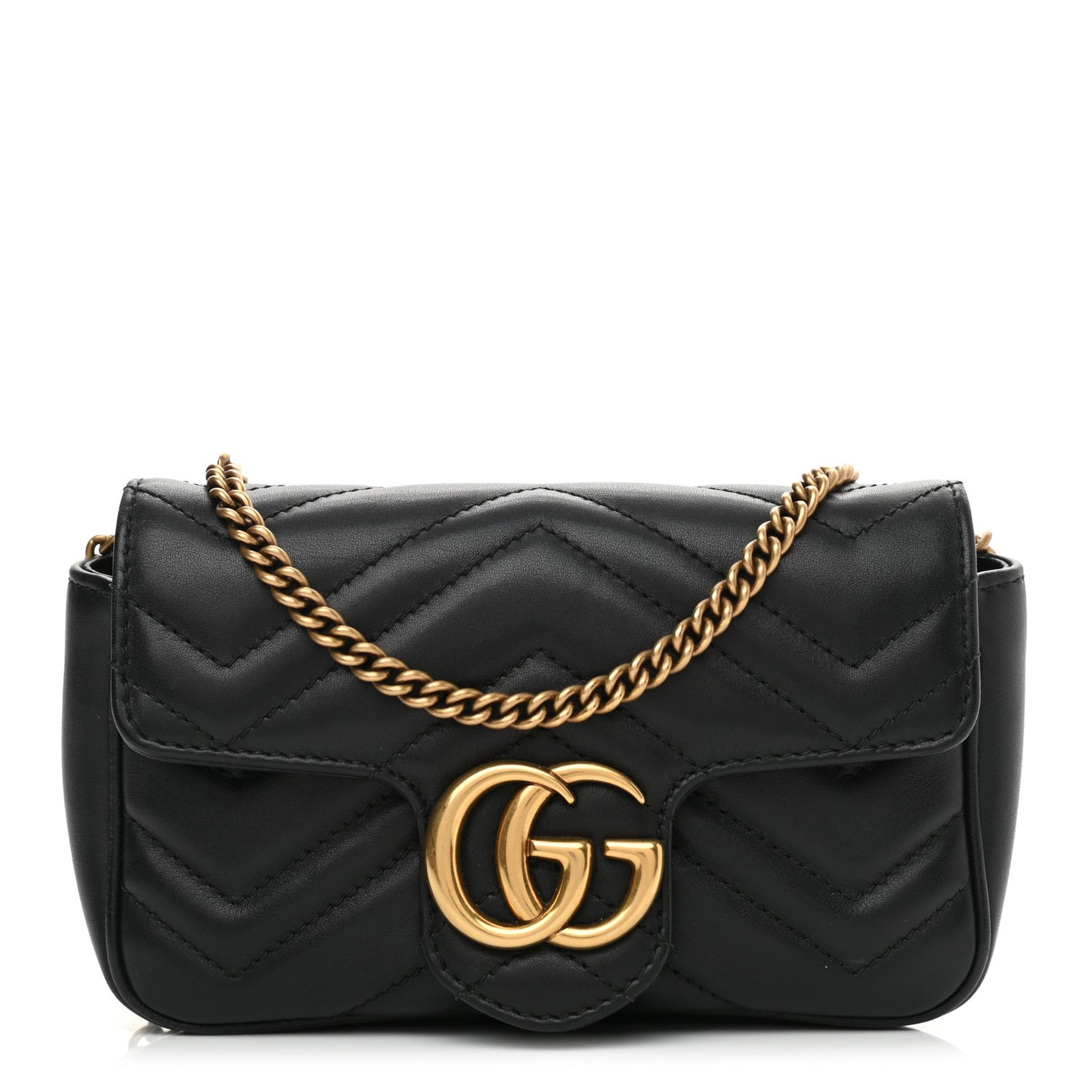 Calfskin Matelasse Super Mini GG Marmont Shoulder Bag Black