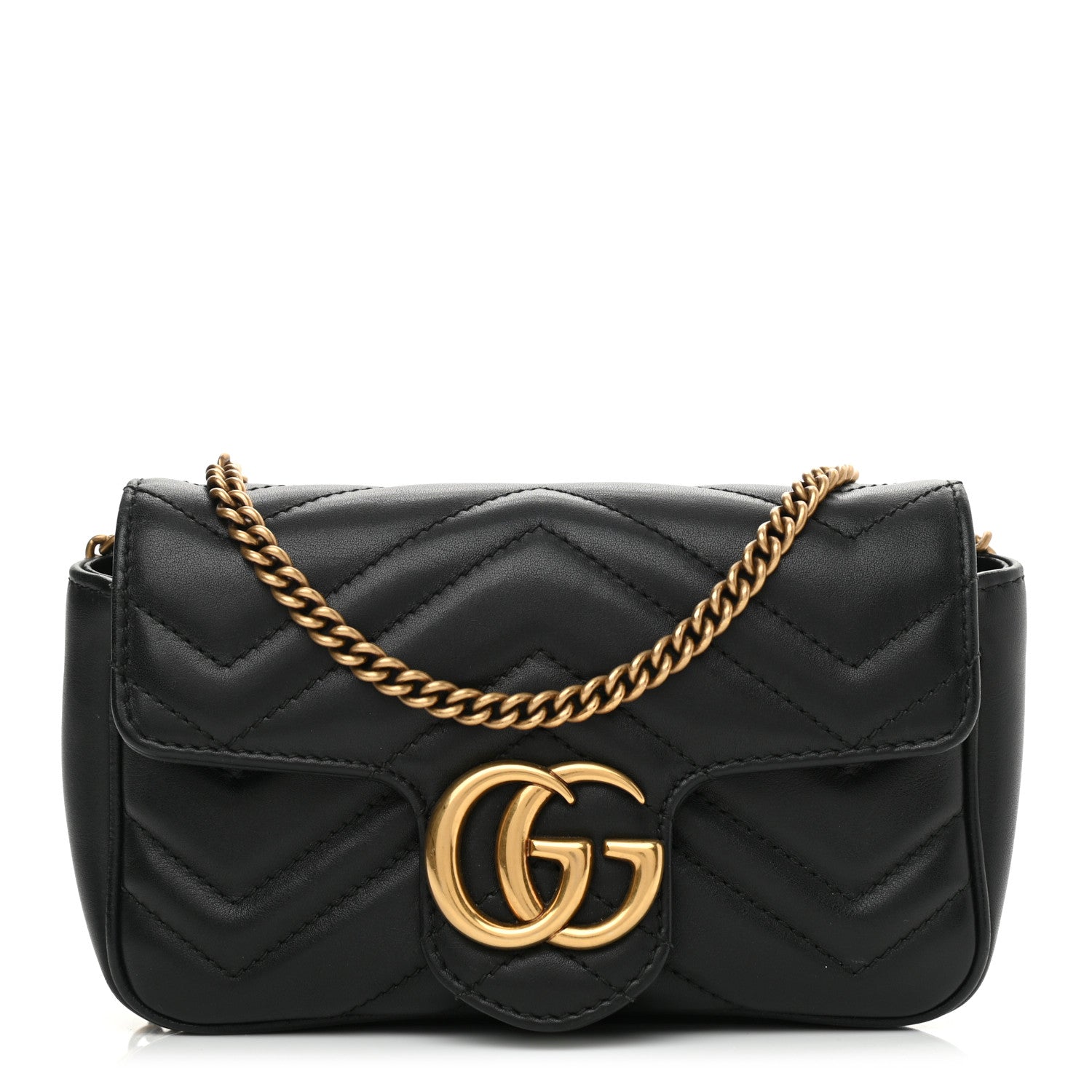 Gucci Calfskin Matelasse Super Mini GG Marmont Shoulder Bag Black 1 of 8