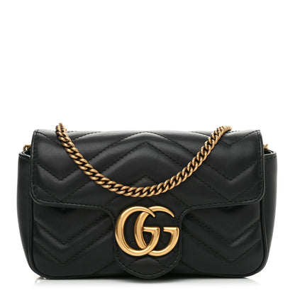 Gucci Calfskin Matelasse Super Mini GG Marmont Shoulder Bag Black 1 of 8