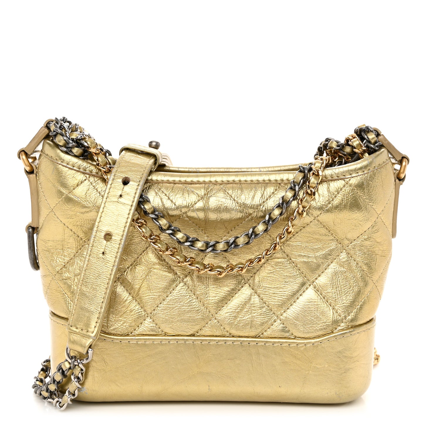 Metallic Aged Calfskin Quilted Small Gabrielle Hobo Gold