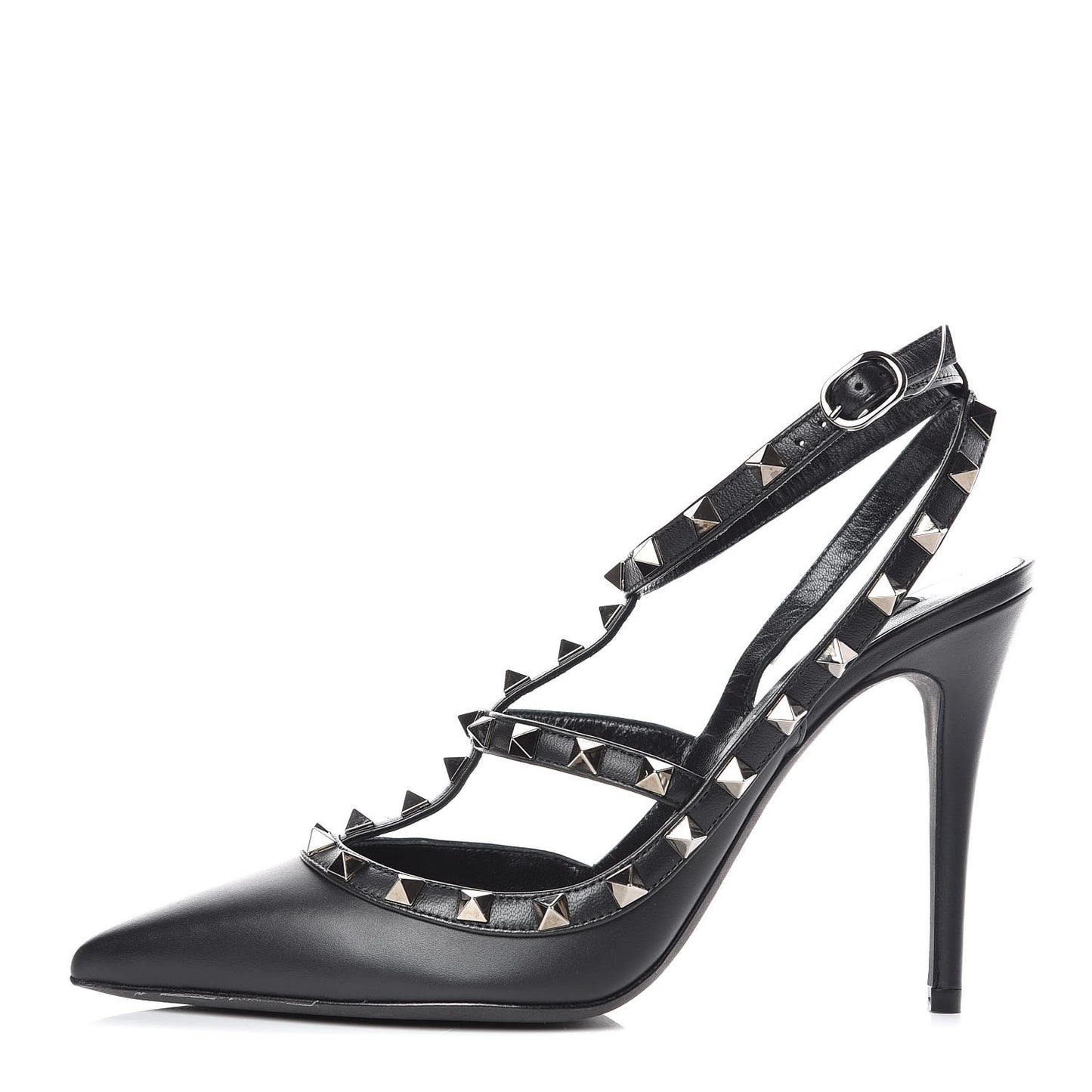 Calfskin Nappa Rockstud Ankle Strap 100mm Pumps 39.5 Black