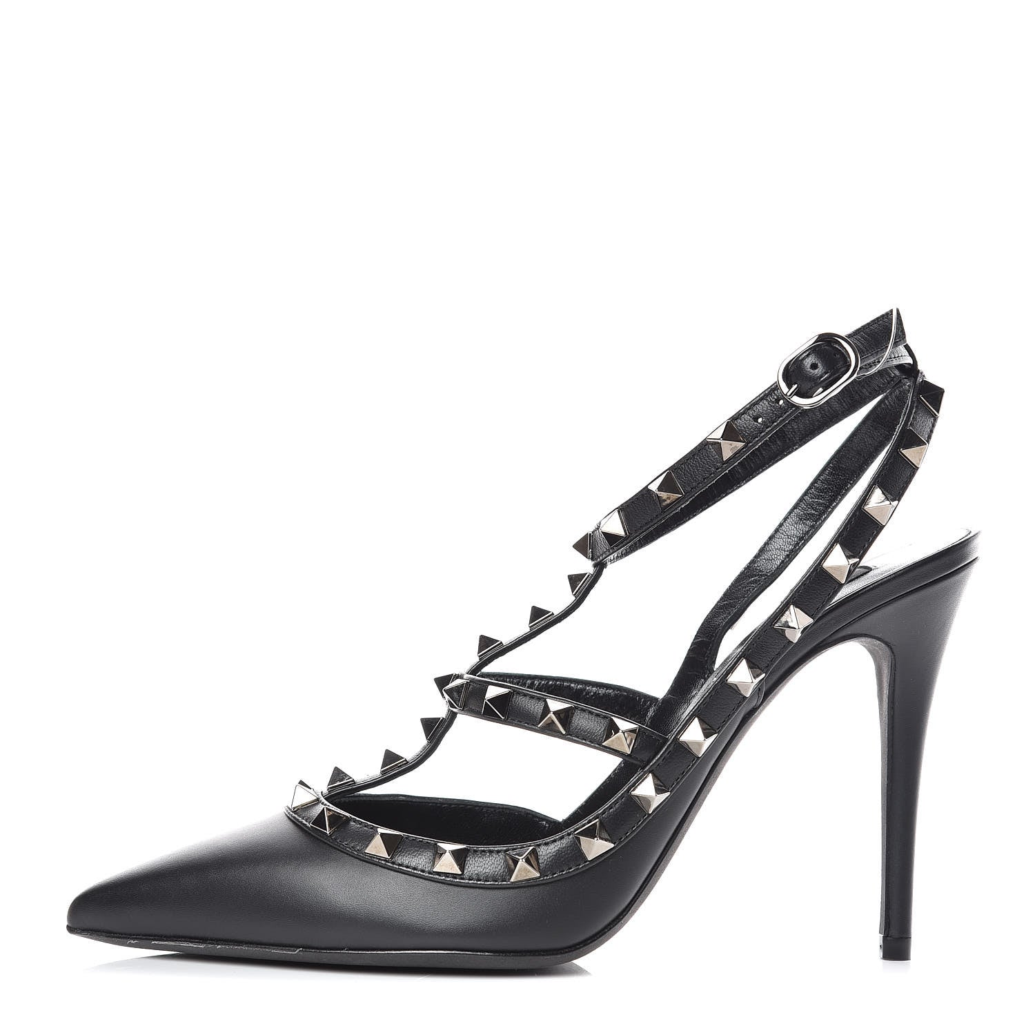 Valentino Garavani Calfskin Nappa Rockstud Ankle Strap 100mm Pumps 39.5 Black 1 of 9